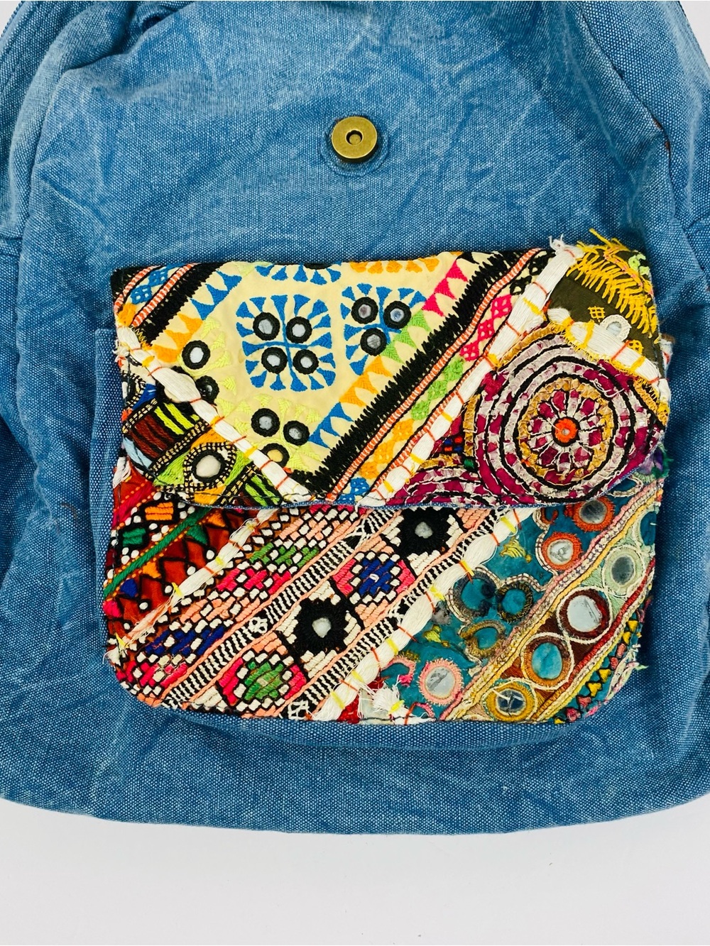 Boho Patchwork Denim Backpack - Multicolor - Picture 4 of 11